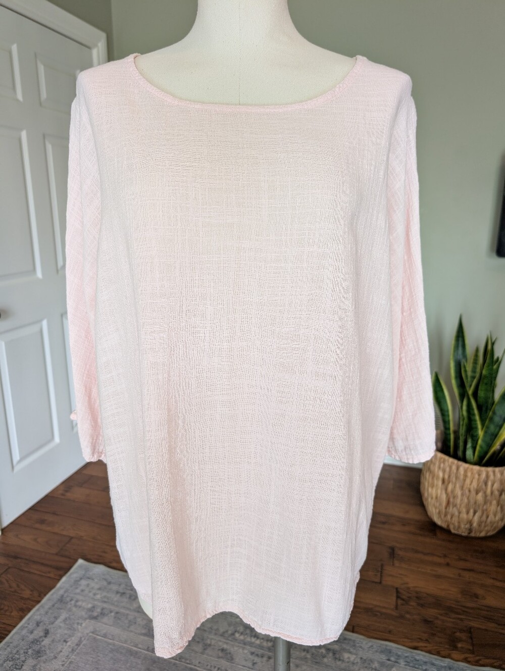 Women’s Italian Cotton Blouse Oversized Lightweight Top Blush Pink XL